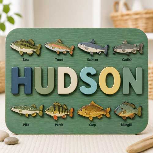 Personalized Ocean Name Puzzle, Tropical Fish Wooden Puzzle, Montessori Sea Animal Toy, Custom Name Puzzle Gift, Baby Ocean Nursery Decor