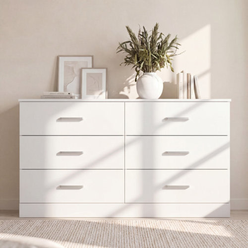 Wrought Studio™ 6 Drawer Wide Dresser, Chest of Drawers with Matte Metal Handles, Wooden Storage Dresser Cabinet with Smooth Drawer Slides, Large Capacity Bedroom Clothing Organizer | Wayfair