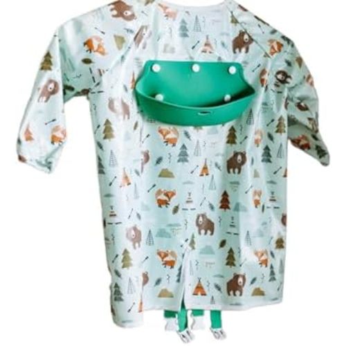 Mess Proof Baby Bibs, Long Sleeve Toddler Feeding Bib and Silicone Catcher, Chair Attaching, Waterproof, 6-36 Months