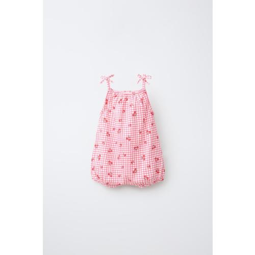 PLAID AND CHERRY ROMPER - Red / White | ZARA United States