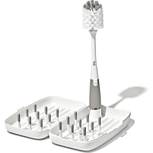OXO Tot Travel Size Baby Bottle Drying Rack & Bottle Brush, Portable, Gray
