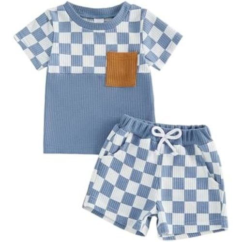 VISGOGO Baby Boy Summer Outfit Striped T-shirt Toddler Boy Summer Clothes 6 12 18 Months 2 3 4 5 T Kids Boy Short Set