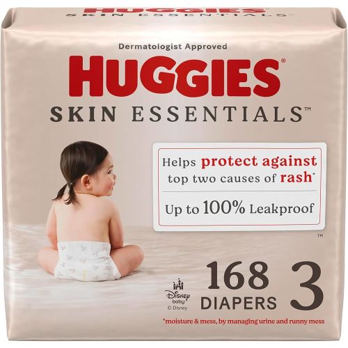 Huggies Size 3 Diapers, Skin Essentials Baby Diapers, Size 3 (16-28 lbs), 168 Count (3 Packs of 56), Packaging May Vary
