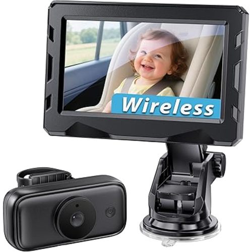 Wireless Car Camera For Baby - 40 Hours Rechargeable Battery & 1080P Advance Night Vision, 4.3'' HD Car Baby Monitor with Video Record & 360° Adjustable Mount, No Wi-Fi Rear Facing Back-Seat Cam 32GB
