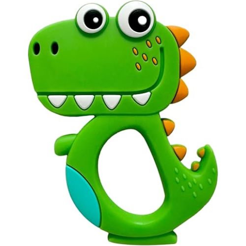 Busy Baby - Teething Toys Made of 100% Food Grade Silicone, Fun Animal Shapes for Teething Relief, Use Alone or Easily Attach Your Baby Teether to Busy Baby Mats (Dino)