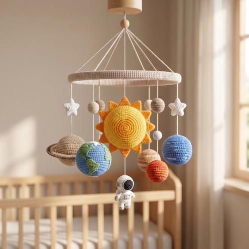 Crochet Baby Mobile, Solar System Crib Mobile, Space Nursery Decor, Handmade Hanging Toy