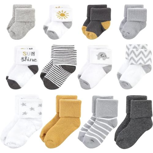 Hudson Baby Unisex Baby Grow With Me Socks 12pk, Dog, 0-24 Months