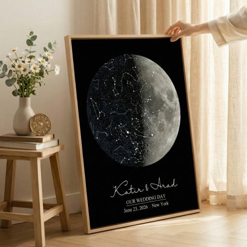 Personalised Star Map Moon Phase Giclee Canvas Prints Home Decor Anniversary Wedding Gift for Couple - CALLIE
