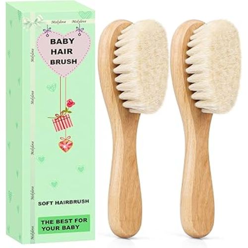 Baby Hair Brush, Wooden Baby Hair Brush for Newborns & Toddlers, Super Soft Goat Bristles Hair Brush, Toddler Hair Brush,Ideal for Cradle Cap (2PCS)
