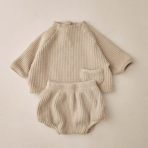 Anggo Big Waffle Mock-Neck Top and Bloomer Shorts Set (3-18m) - Beige – AT NOON STORE