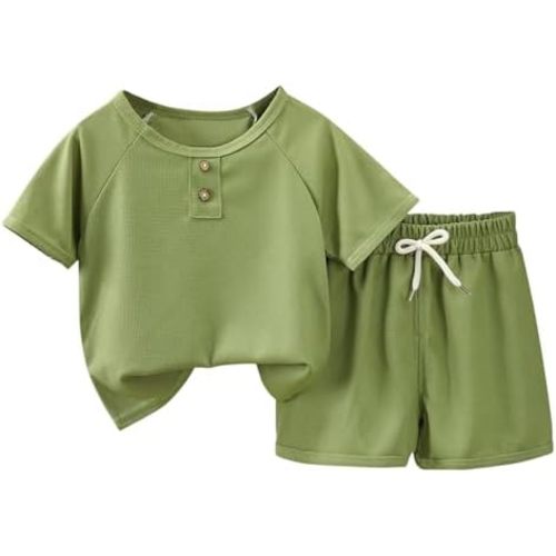 Toddler Boys 2 Piece Tshirts Shorts Sets Loose Fit Soft Tees Tops Athletic Drawstring Shorts Summer Outfits Basic