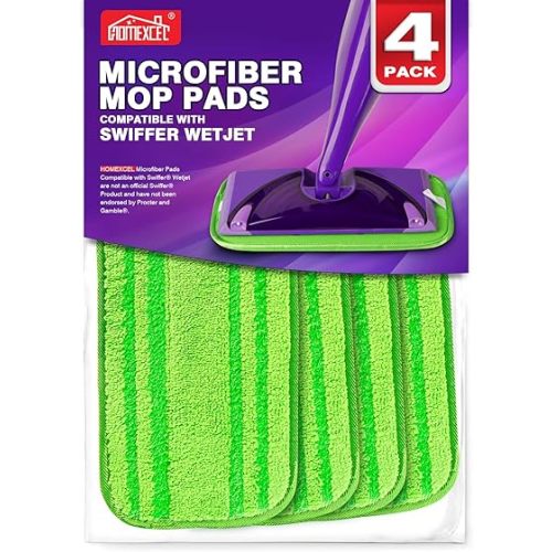 HOMEXCEL Microfiber Mop Pads Compatible with Swiffer Wet Jet-15"x5.5", Reusable and Machine Washable Floor Pad Refills, Mop Head Replacements for Multi Surface Wet & Dry Cleaning, Pack of 4