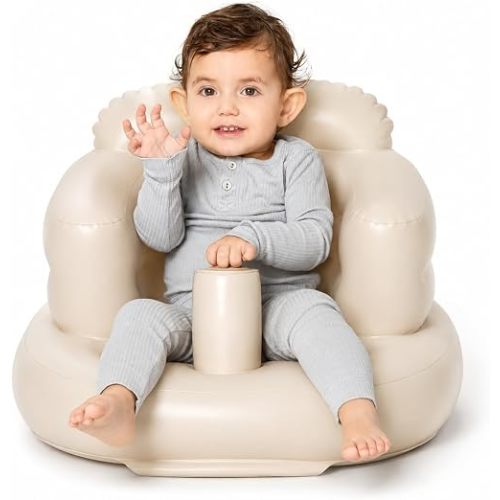 Mink Inflatable Baby Seat — Sit Me Up Floor Seat for Babies 3-36 Months, Portable Blow Up Baby Chair with Back Support & Built-in Air Pump, Bumbo Seat Alternative for Sitting, Feeding, Travel