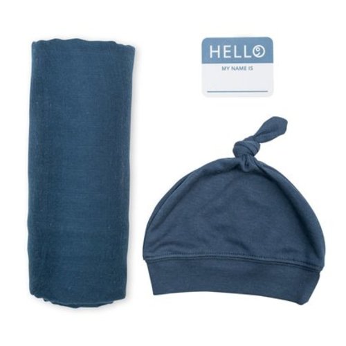 Hat & Swaddle Set, Navy