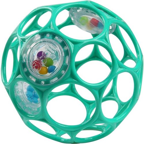Bright Starts Oball Easy-Grasp Rattle BPA-Free Infant Toy in Teal, Age Newborn and up, 4 Inches