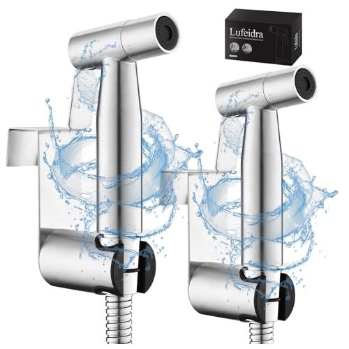 LUFEIDRA 2 Pack Handheld Bidet Sprayer for Toilet, Adjustable Water Flow | Leak-Free Hose, 8/7” Brass T-valve, Feminine Wash, Cloth Diaper Rinse, RV Toilet Use, Tank or Wall Mount, Easy Installation