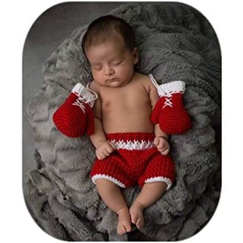 Newborn Photography Props Boys Girls Outfits Baby Photo Props Crochet Knitted Boxing Champion Gloves & Pants