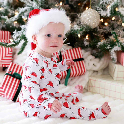 Christmas Bamboo Waffle Convertible Zip Rompers
