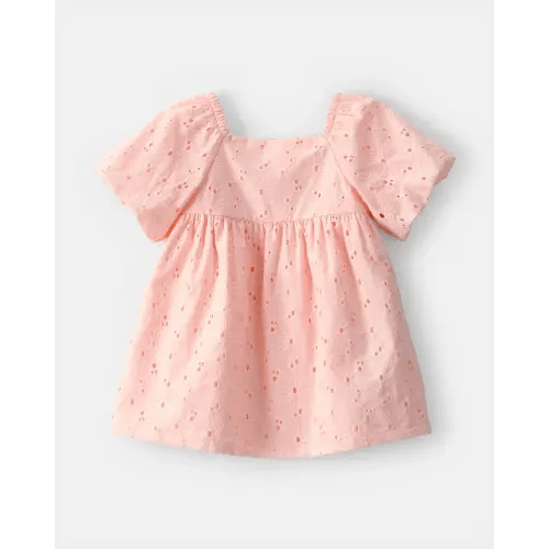 Baby Girl Short-Sleeve Eyelet Dress - Pink | Carter's