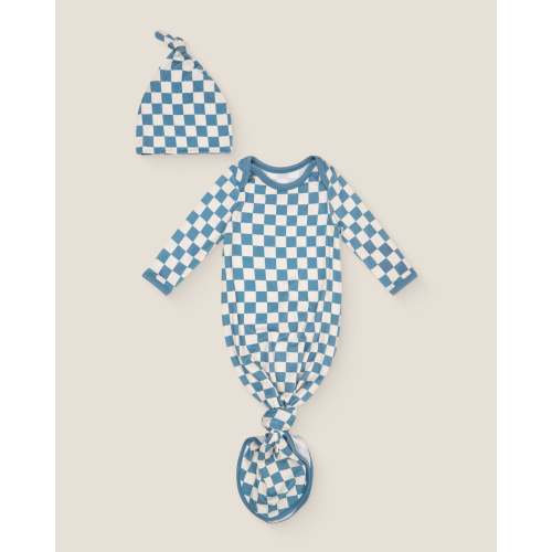 Bamboo Knotted Baby Gown | Blue Checker | Kindred Bravely