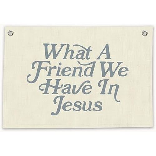 RTXLEZM Kids Room Decor, What a Friend We Have in Jesus Christian Canvas Banner Wall Hanging, Minimalist Bible Verse Wall Art Prints for Classroom, Playroom,Nursery, Kids Room,20x30 Inch