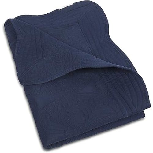 MONOBLANKS Baby Quilt Personlized Monogram Lightweight Embossed Scalloped Throw Blanket Four Seasons (Navy)