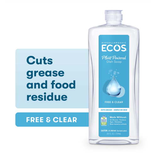 ECOS, Dish Soap, Free and Clear, 25 oz, Hypoallergenic
