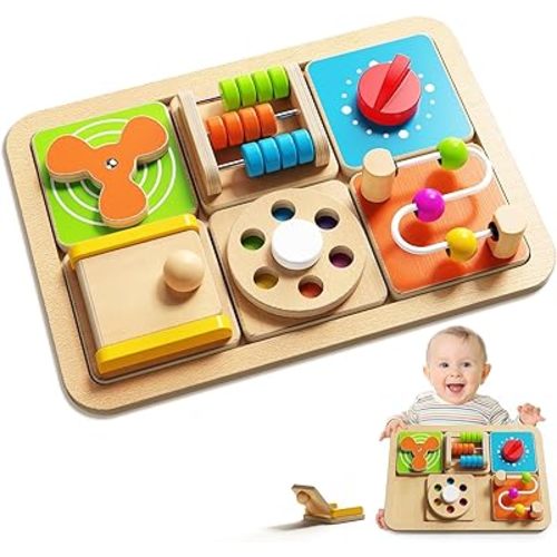 Montessori Busy Board for 1 Year Old, Modular Sensory Toys for Toddlers, Activity Board Toys for Fine Motor Skills, Airplane Car Travel Toys for Baby, Educational Toys for Boy & Girl, Birthday Gifts