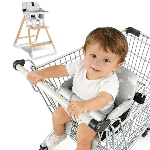 Portable Baby Shopping Cart Seat, High Chair Cover for Outdoor Hygiene and Safety, One-Hand Installation Cart Seat Cover, Comfortable and Supportive Foam-Padded, Grocery Cart Baby Seat