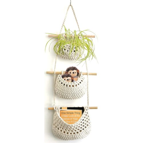 AARAINBOW Wall Cotton Hanging Baskets, Large 3 Tier Decorative Wall Basket, for Nursery, Boho Kitchen Decor - Cotton Rope Fruit basket (White)