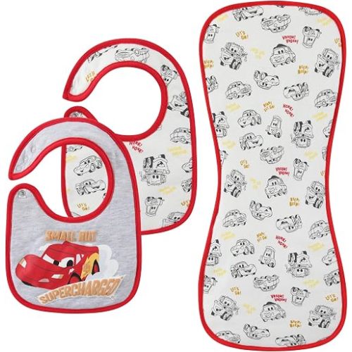 Disney Mickey Minnie Pooh Cars 3 Piece Baby Bib & Burp Cloth Set for Infants