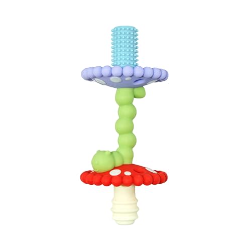 RaZbaby Chompy Teether Wand – Soft Silicone Hollow Baby Teething Tube for Front Teeth & Back Molars, Sensory Development and Multi Textured & Flexible Design, Compatible Teether (Multi Colored)