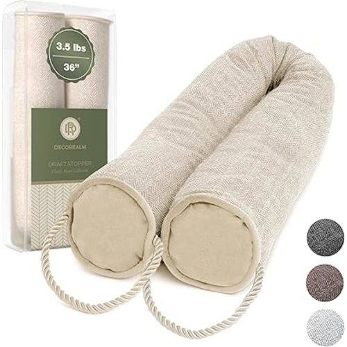Under Door Draft Stopper and Blocker, Draft Guard for Doors and Windows, Decorative Fabric Cylinder Blocker Provides Weighted Door Insulation by DECOREALM (Beige, 36 Inches)