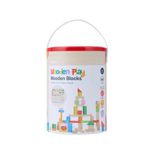 100 Piece Wooden Blocks - Assorted - One Size