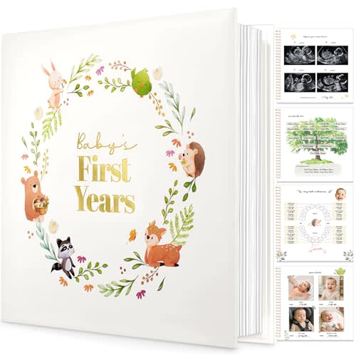 Baby Book Keepsake, First 5 Years Baby Memory Book Girl, Boy Journal (Muse) | Beautiful 100 Pages Newborn Milestone Scrapbook Journal, From Pregnancy to Age 5, First Time Mom Gifts for Shower, Registry