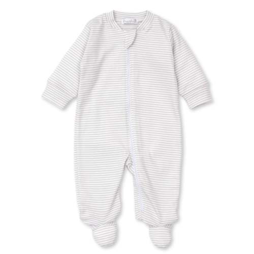 Silver Simple Stripes Zip Footie - 0-3 M