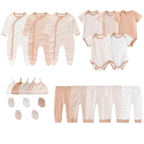 MAMIMAKA Newborn Layette Gift Set 23-Piece Baby Bodysuits Infant Outfits Essentials and Accessories 0-12 Months