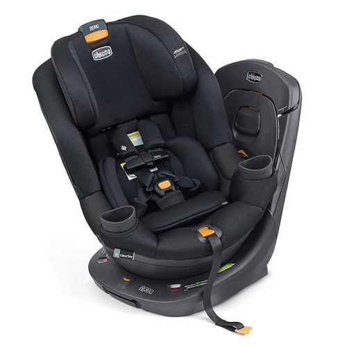 Chicco Fit360 ClearTex Rotating Convertible Car Seat with 360 Degree Rotation for Rear-Facing and Forward-Facing, LeverLock Self-Tensioning Lock System | Obsidian/Black