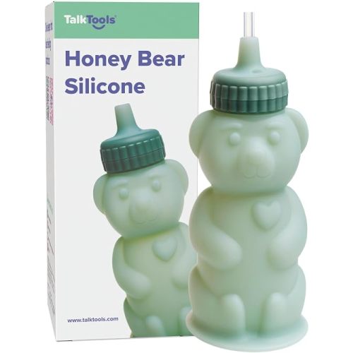 TalkTools Honey Bear Silicone Straw Cup, Dishwasher Safe Baby Drinking Bottle, Premium Food-Grade Material, Honeybear Sippy Cup for Ages 4+ Months, Kids and Toddlers (Single 8oz) (Sage)
