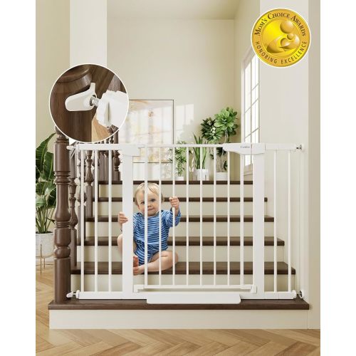 Cumbor 30-46" Baby Gate for Stairs, Auto Close Gate for Doorways White