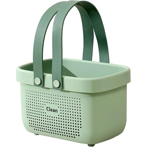 JiatuA Plastic Storage Basket with Handle Portable Shower Caddy Tote Organizer Basket Bin for Bathroom Kitchen Dorm Room Bedroom, Small Green