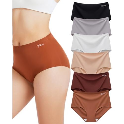 Womens Underwear Seamless Full Coverage Breathable Briefs No Show Silky Stretch High Waisted Ladies Panties 6 Pack