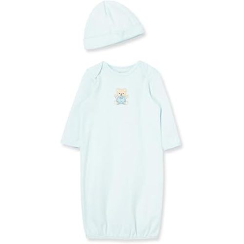 Little Me Clothes for Baby Boys' 2-Piece Nightgown and Cap Set 100% Cotton with Elastic Bottom, Baby Essentials, 0-3 Months