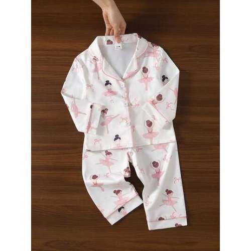 SHEIN Baby Girl Sweet Cute Elegant Skin-Friendly Soft Daily Casual Cartoon Ballet Fairy Bow Print Open Front Knit Long Sleeve Fall Autumn/Winter Top And | SHEIN USA