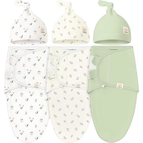 KeaBabies 3-Pack Swaddles for Newborns, Girls, Boys with Hats - Organic Soft Baby Sleep Sacks, Breathable Baby Swaddle 3-6 Months Beanies Set, Premie Infant Sleep Sack 0-3 Months (Nordic)