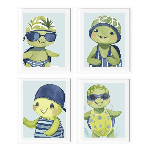 Baby Sea Turtle Wall Decor, Baby Turtle Boy Nursery Art, Under The Sea Art Poster, Ocean Animal Baby Art Nursery, Baby Boy Turtle Wall Art