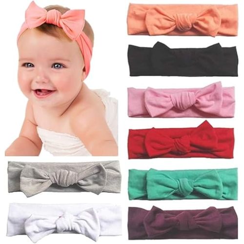 Baby Headbands Cotton Knotted, Girl's Rabbit Ear Hairbands for Newborn,Toddler 8-Pack (Multicoloured, one size)