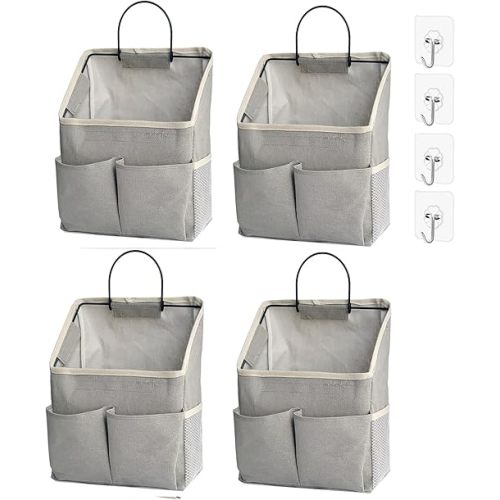 4pcs Wall Hanging Storage Bag,Wall Hanging Organizer bags with Pockets, Wall Organizer Storage for Dormitory Bathroom Bedroom (Grey-upgraded)