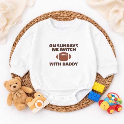 On Sundays We Watch With Daddy Baby Romper, Football Embroidered Baby Outfit, Sports Infant Bodysuit, Cotton Baby Gift