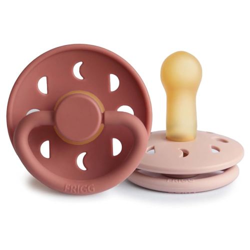 FRIGG Moon Natural Rubber Baby Pacifier | Made in Denmark | BPA-Free (Blush/Powder Blush, 6-18 Months) 2-Pack